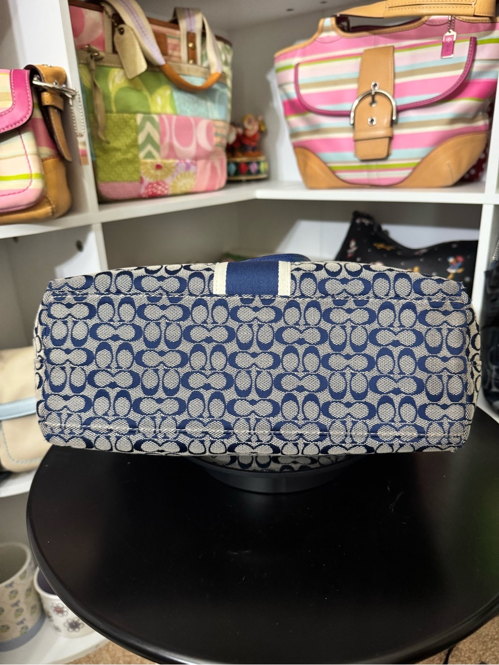 Coach Navy Signature Stripe Tote - Picture 7 of 11